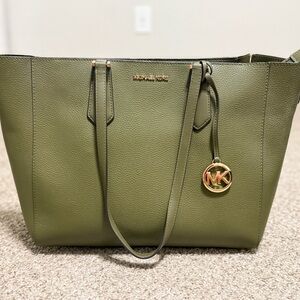 Michael Kors Green Tote Bag with Gold Charm and Structured Design